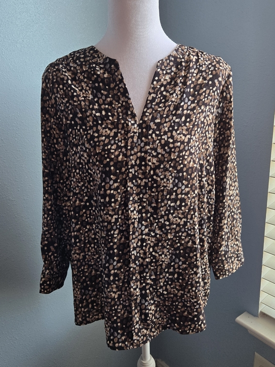 Dana Buchman Tops - Dana Buchman Black Blouse with Brown and White Spot Print